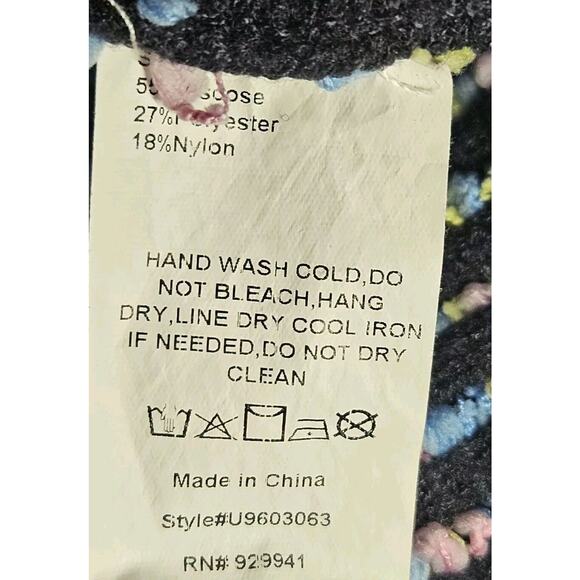 90s Susan Betrd Weekend Navy Yellow Pink Textured Stretch Sweater Size L/XL - Picture 8 of 8